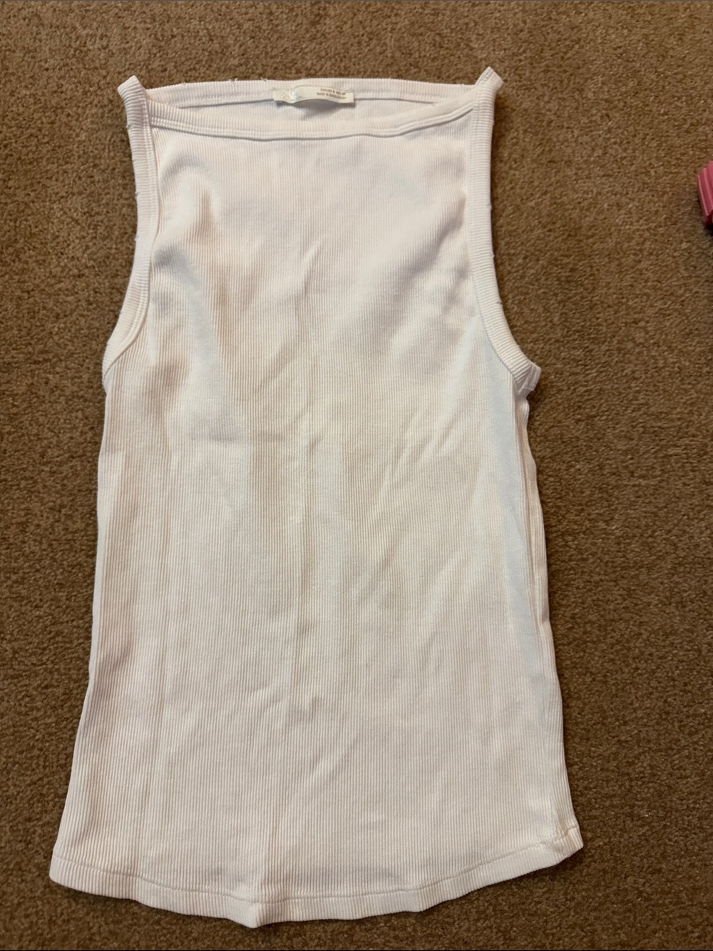 Zara White Ribbed Tank Top Boat Neck size small